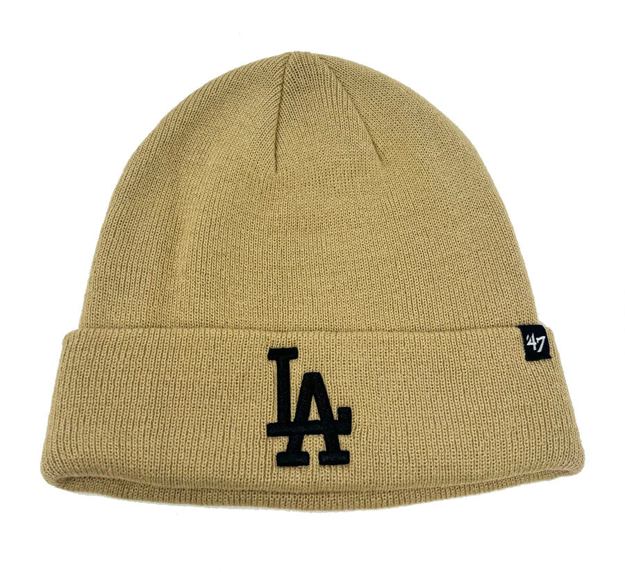 Los Angeles Dodgers Beanie Knit 47 Brand Fold Khaki Black Logo